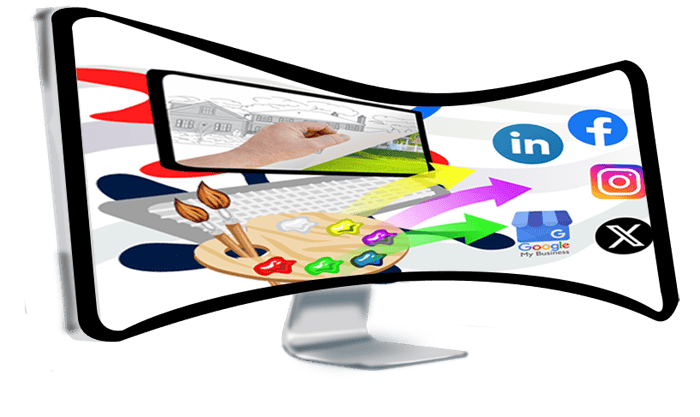 A Computer Screen with Social Media Platforms Being Stretched